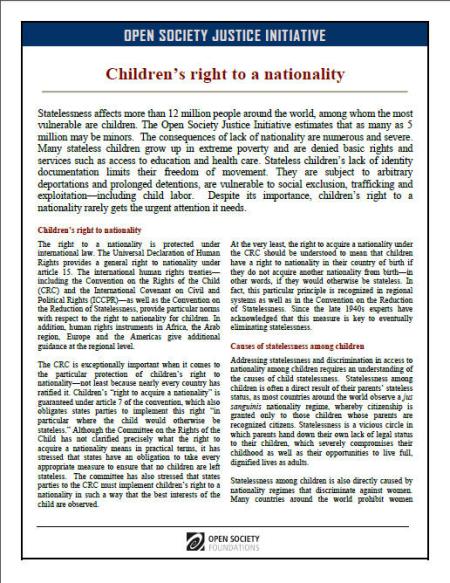 Children's Rights to Nationality Children's Rights to Nationality