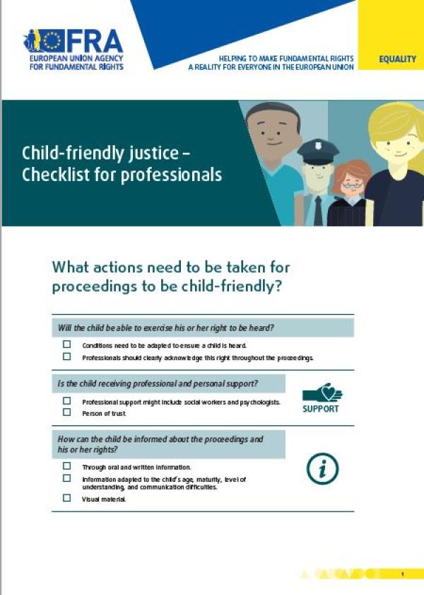  Child-friendly Justice - Checklist for Professionals Front Page