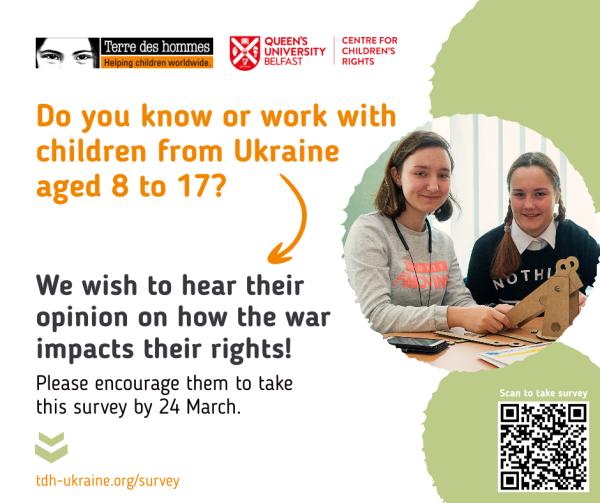 promotional poster to ask for professionals to fill the survey with Ukrainian children