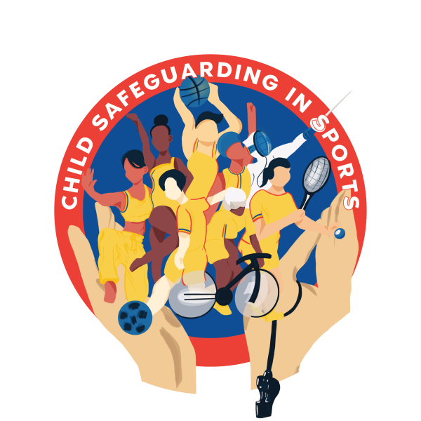 logo of Child Safe Environment with children doing different sports being protected